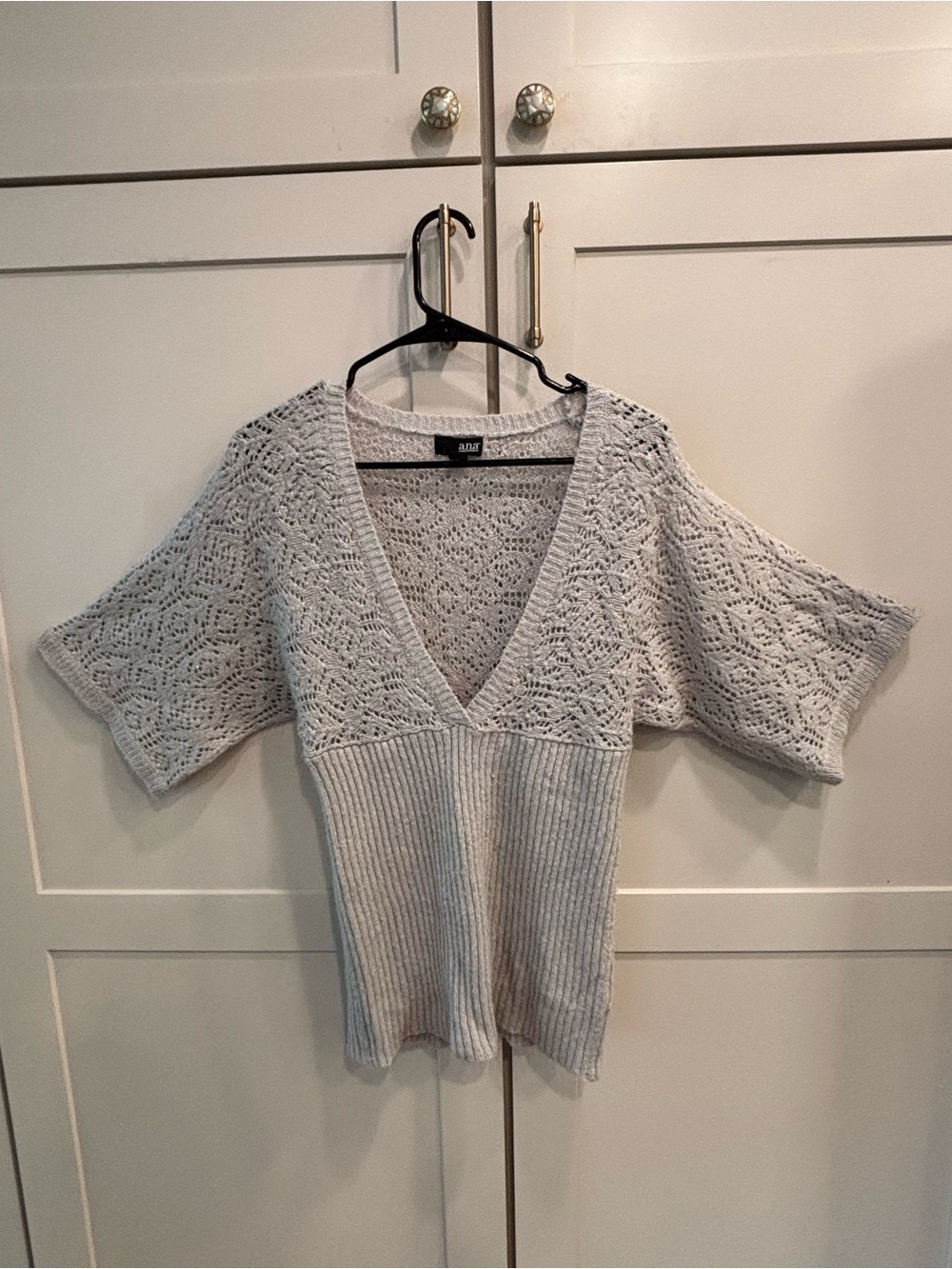 Silver Metallic short sleeve sweater, Medium
